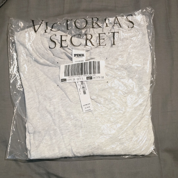 NWT Victoria's Secret PINK long sleeve grey cotton tee - Picture 2 of 4